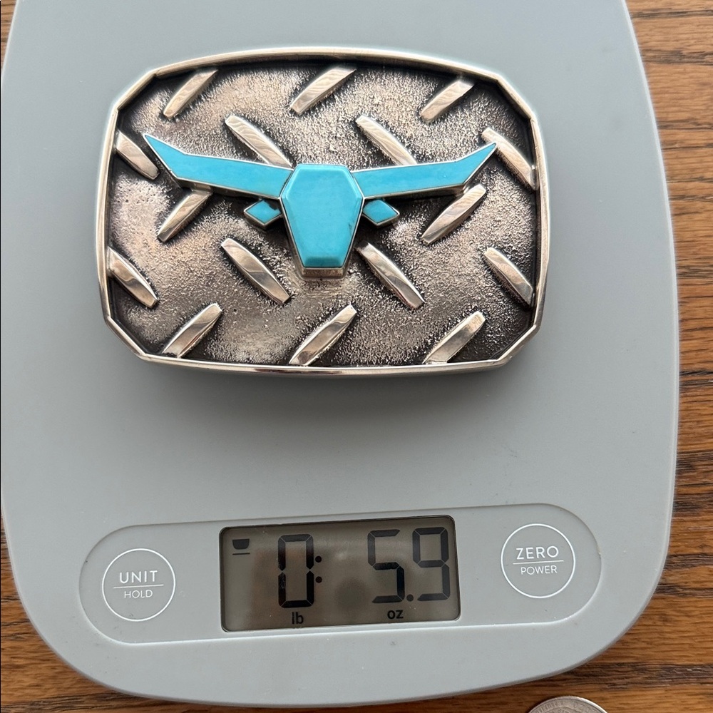 Douglas Magnus Sterling Silver and Turquoise Bull Belt Buckle - Picture 4 of 4